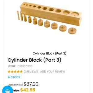 Montessori learning toy cylinder block #3 diameter and height
